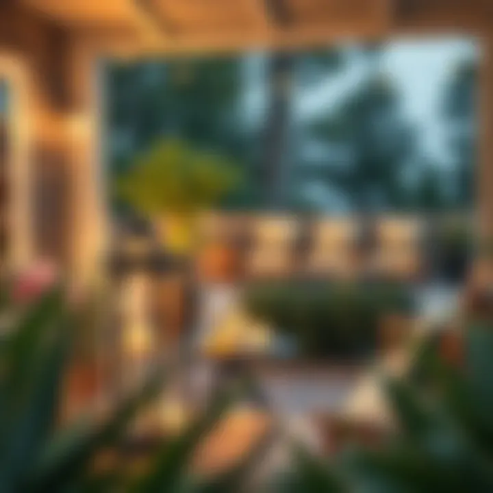 Cozy outdoor setting illuminated by battery-operated candle lanterns