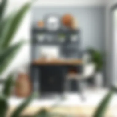 Versatility in Design: Black Kitchen Cart in Home Office Versatile black kitchen cart with wood top displayed in a contemporary home office setting