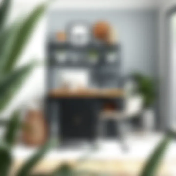 Versatility in Design: Black Kitchen Cart in Home Office Versatile black kitchen cart with wood top displayed in a contemporary home office setting