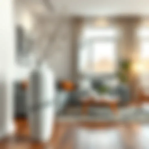 A stylish ceramic floor vase in a contemporary living room setting