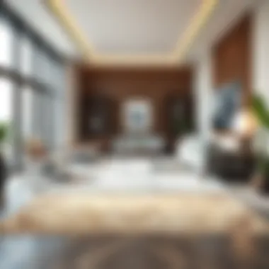 Stylish office space featuring an ivory oriental rug coordination