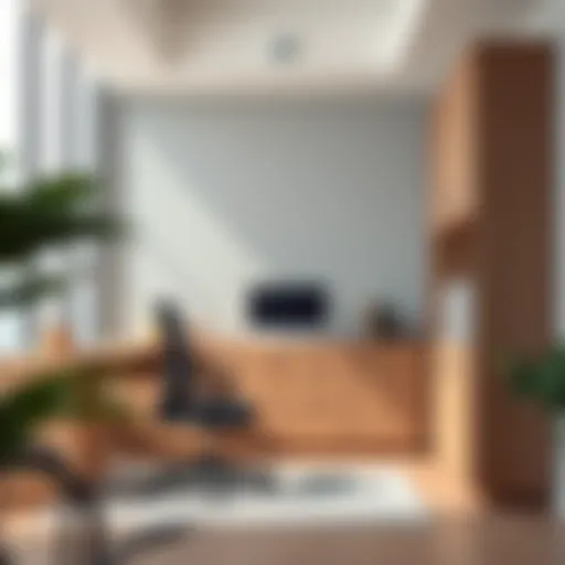 Elegant long storage unit in a modern office setting