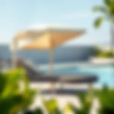 Stylish Lounge Chair by the Pool Elegant lounge chair with a stylish shade cover positioned by a poolside