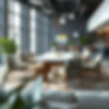 Innovative lounge table arrangement in a corporate setting