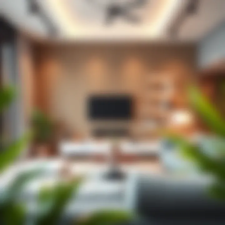 Modern Living Room with Media Wall Shelf Contemporary living room featuring a stylish media wall shelf