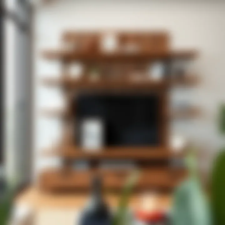 Stunning Display of a Media Wall Shelf Elegant media wall shelf displaying decorative items and books