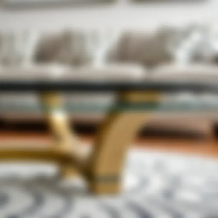 Close-up view of a round glass coffee table showcasing its design details