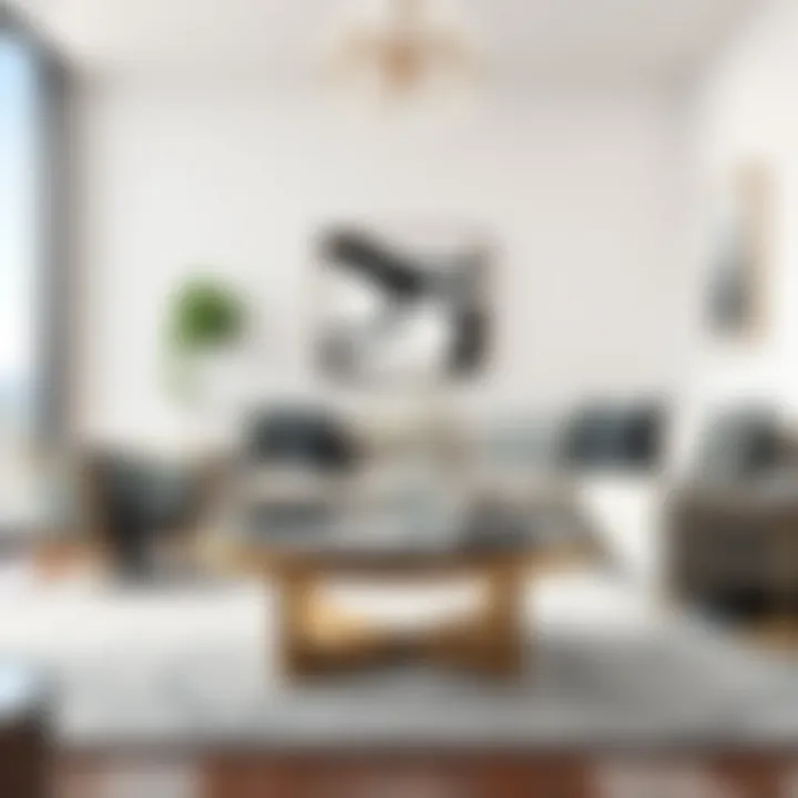 Modern round glass coffee table in a contemporary living room setting