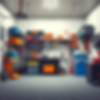 Efficient Garage Organization for Maximum Space Utilization Garage storage setup with wall-mounted racks and bins for tools.