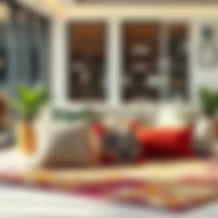 Synergy of Throw Pillows and Rugs in Office Decor Elegant throw pillows complementing a vibrant rug in a modern office setting