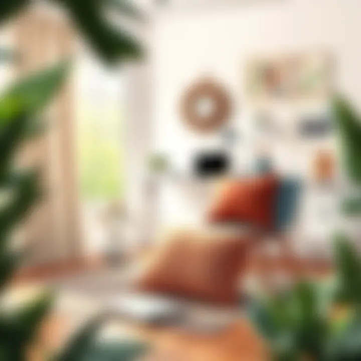 Chic Workspace with Harmonious Decor Elements A chic workspace featuring coordinated throw pillows and a stylish rug