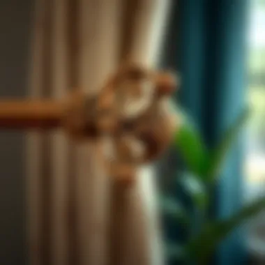 Artistic Details on a Decorative Curtain Rod Close-up of intricate details on a decorative curtain rod