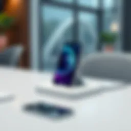 Elegant iPhone wireless charging stand on a modern desk
