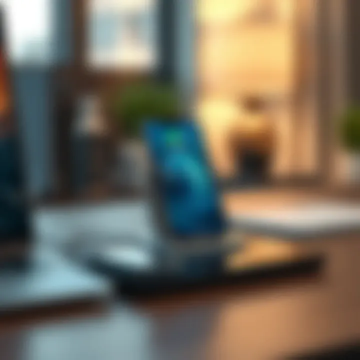 Stylish Office Setup Featuring an iPhone Charging Stand Stylish office setup featuring an iPhone charging stand