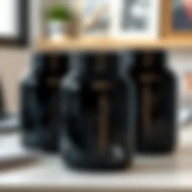 Modern Workspace Aesthetic with Black Glass Mason Jars Stylish black glass mason jars on a modern desk