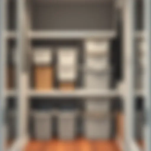 Stylish plastic storage bins arranged in a modern closet