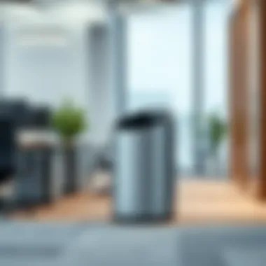 Modern Trash Can Design in Office Sleek design of a modern trash can in an office environment