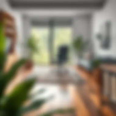 Strategic placement of area rugs enhancing workspace functionality