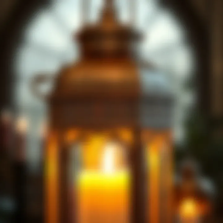 Close-up of a battery-operated candle lantern showcasing intricate design details
