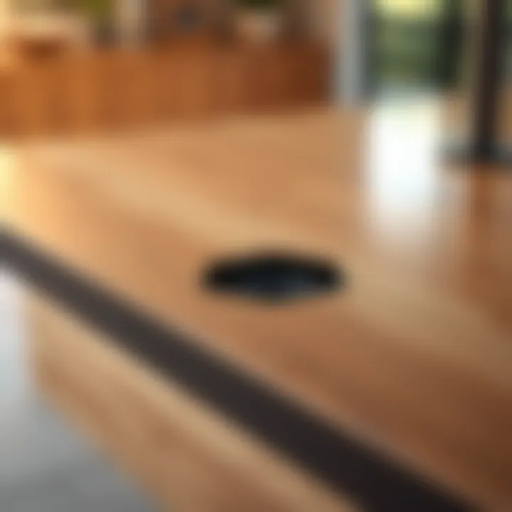 Detailed view of a modern tabletop with an umbrella hole, highlighting materials