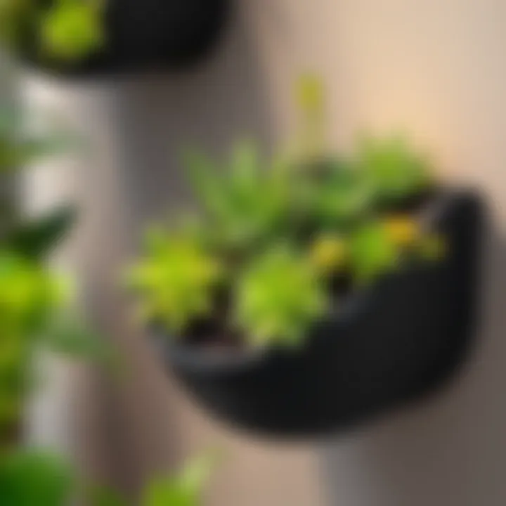 Close-up of succulents in a contemporary wall planter