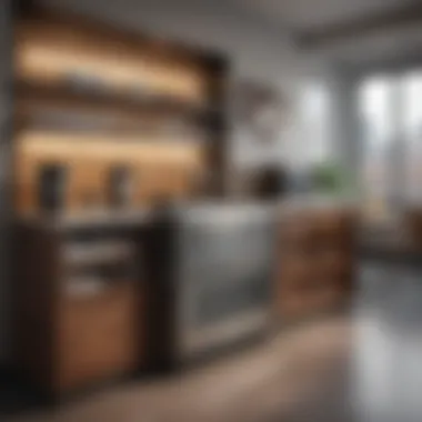 Functional Design of Coffee Bar Microwave Stand Functional coffee bar microwave stand in an office