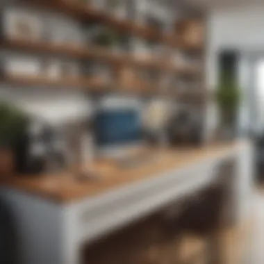 Organized Workspace with Coffee Bar Integration Organized workspace featuring a coffee bar setup