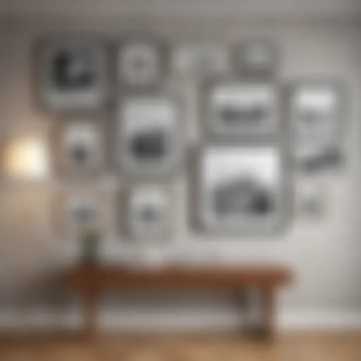 A modern gallery wall featuring a variety of photo frames.