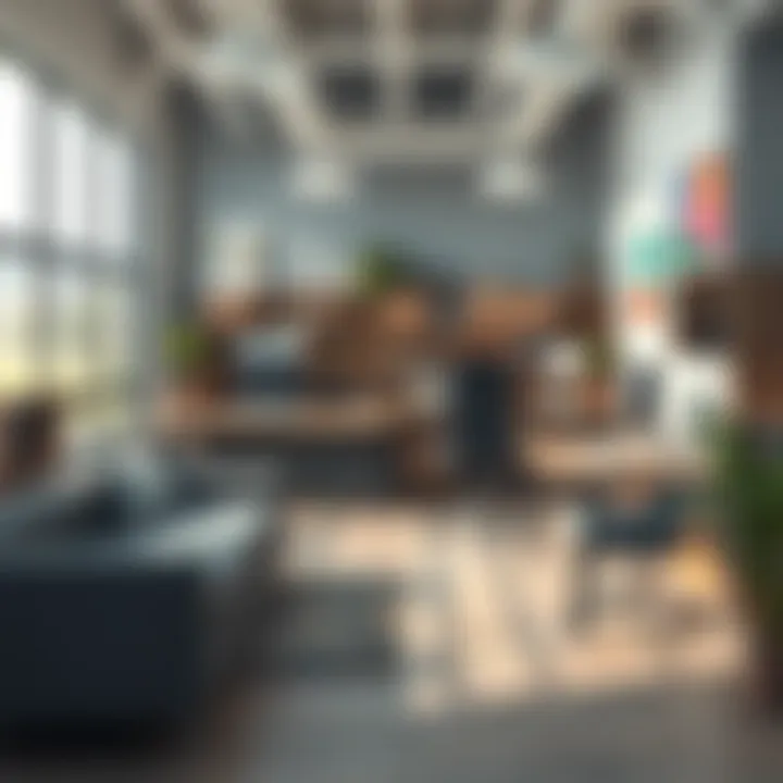 Modern Workspace with Recycled Designs Modern workspace featuring recycled product designs