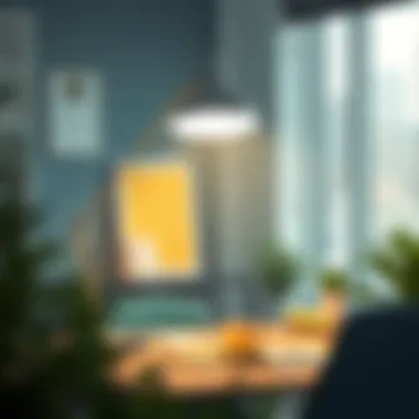 Illuminating Productivity in Modern Workspaces Dynamic workspace featuring target white lamp boosting productivity