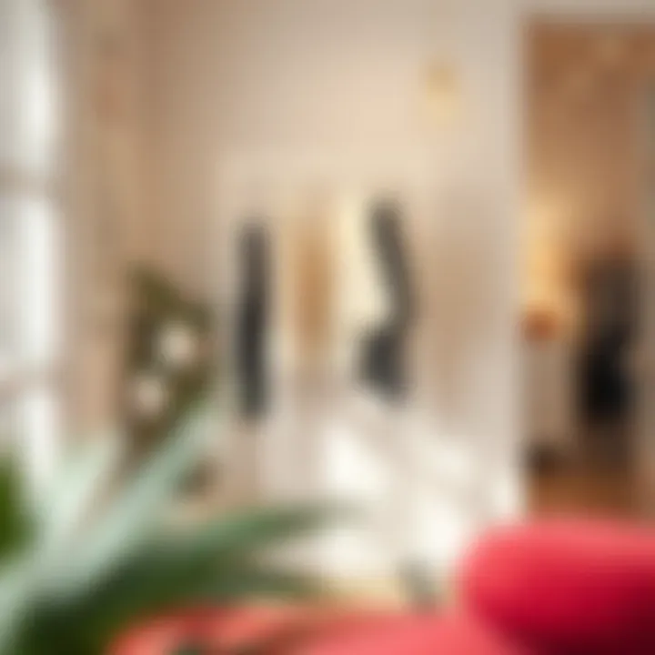 White clothing rack integrated into a chic boutique interior