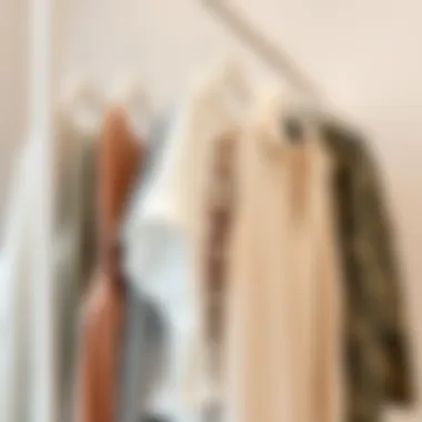 Close-up of a stylish white clothing rack showcasing designer wear