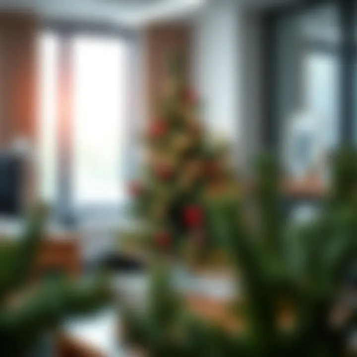 Small Christmas Tree Enhancing Workspace Aesthetics Small artificial Christmas tree placed in a modern office space