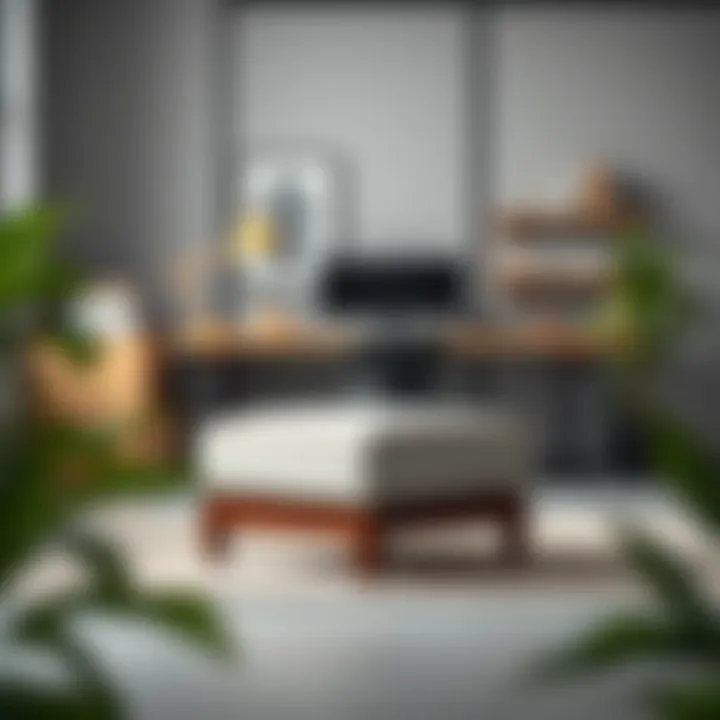 Elegant Design: Small Ottoman Footstool in Modern Workspace Elegant small ottoman footstool in a modern office setting