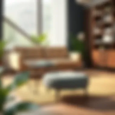 Functional Use: Small Ottoman Footstool as a Coffee Table Functional small ottoman footstool used as a coffee table in an office