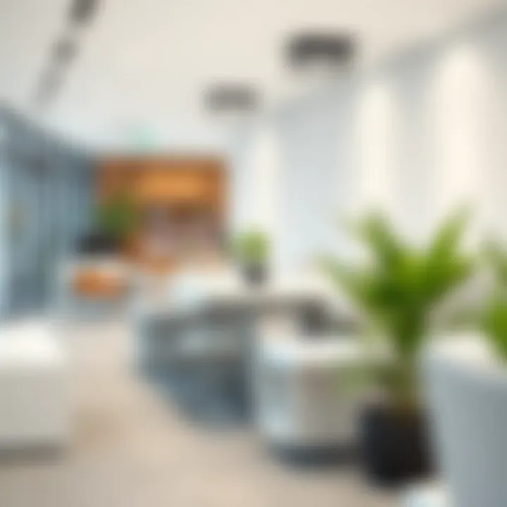 Collaborative Space with White Low Bench White low bench facilitating collaborative workspace