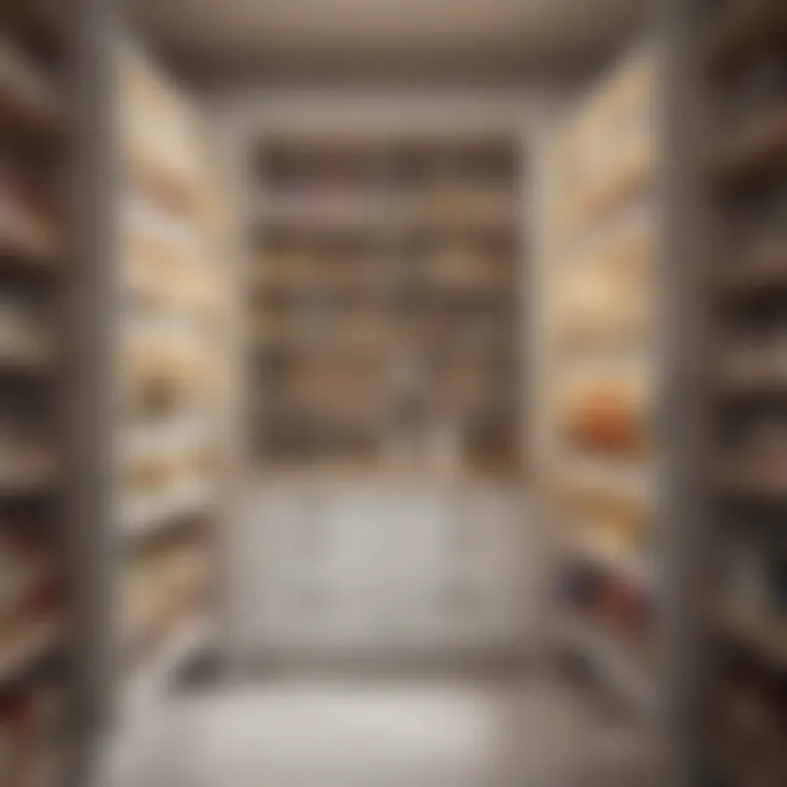 Elegant pantry with adjustable shelves showcasing various food items.