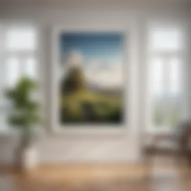 Elegant white wood picture frame showcasing a scenic landscape