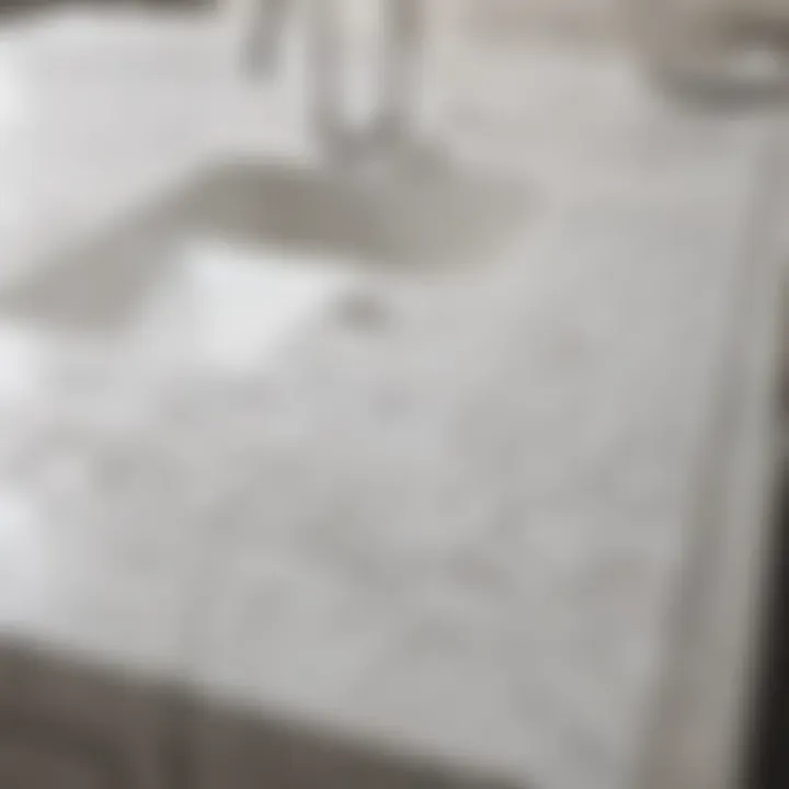 Elegant white quartz countertop showcasing intricate patterns