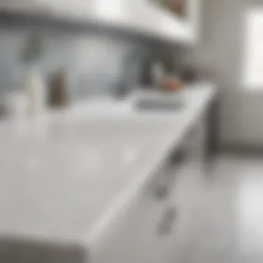 Close-up of high-quality white quartz surface displaying shine